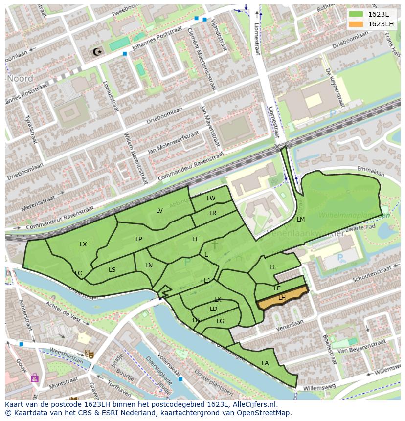 Afbeelding van het postcodegebied 1623 LH op de kaart.