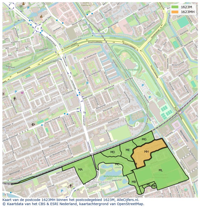 Afbeelding van het postcodegebied 1623 MH op de kaart.