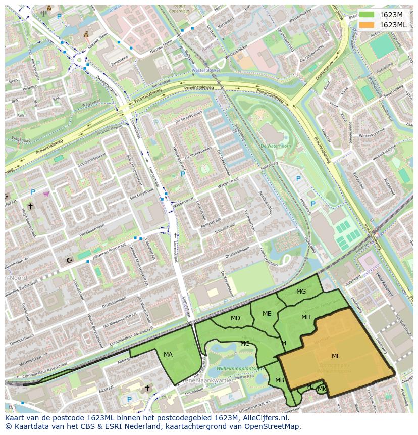 Afbeelding van het postcodegebied 1623 ML op de kaart.