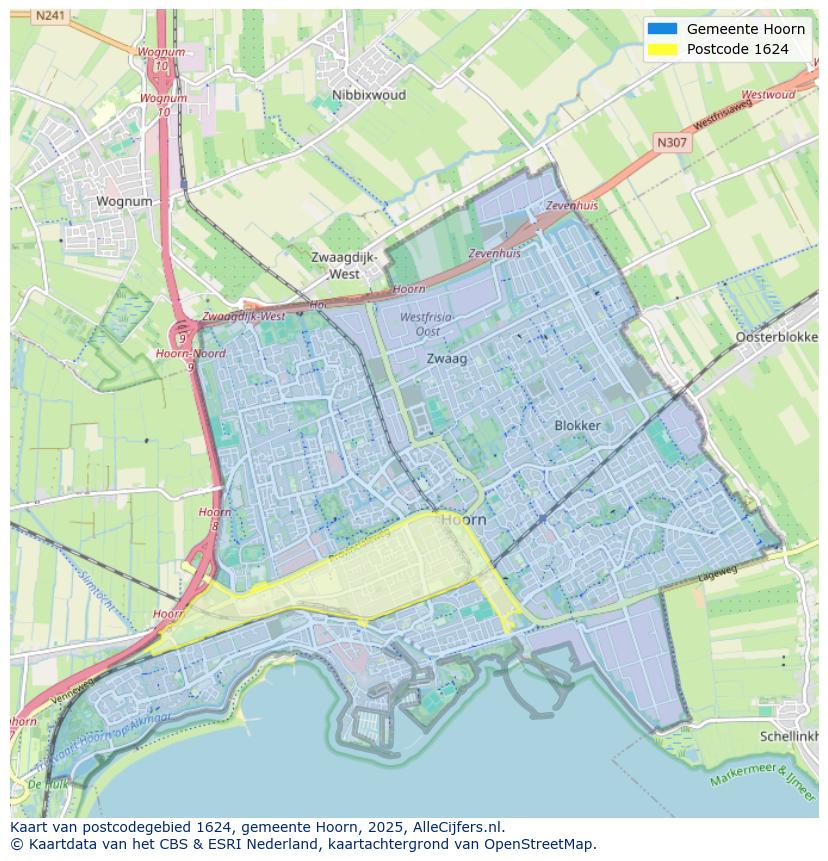 Afbeelding van het postcodegebied 1624 op de kaart.
