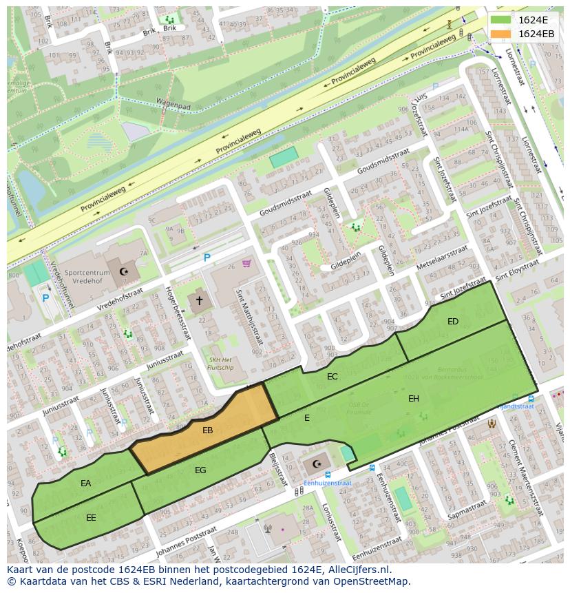 Afbeelding van het postcodegebied 1624 EB op de kaart.
