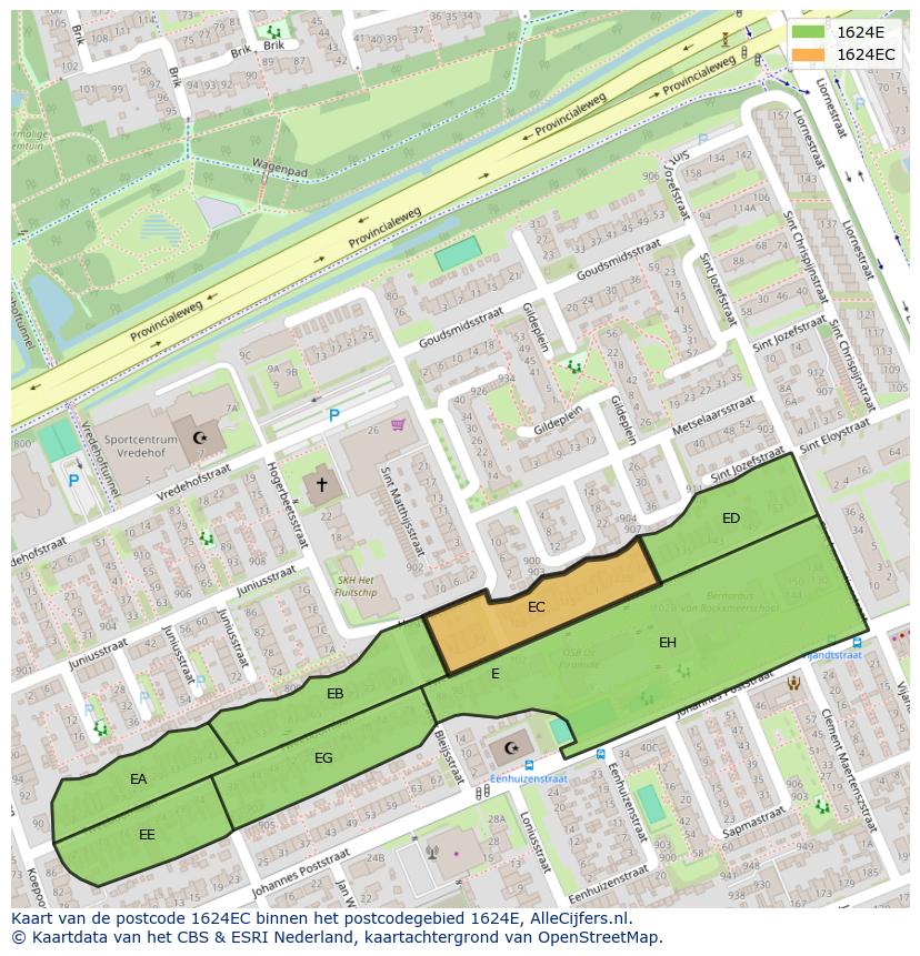 Afbeelding van het postcodegebied 1624 EC op de kaart.