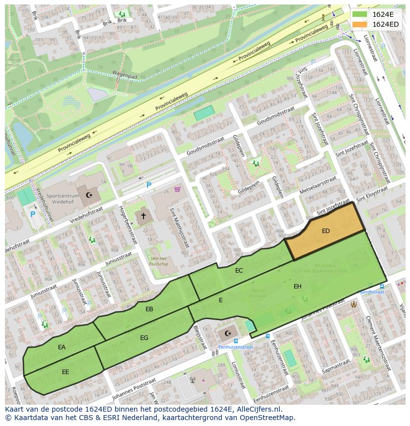 Afbeelding van het postcodegebied 1624 ED op de kaart.