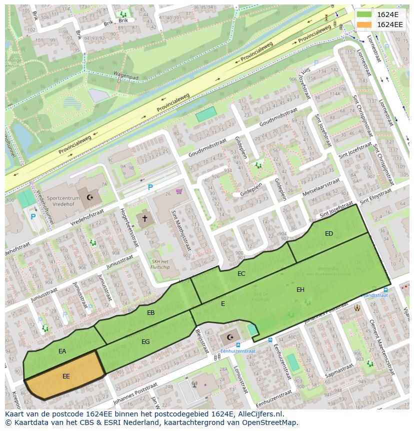 Afbeelding van het postcodegebied 1624 EE op de kaart.