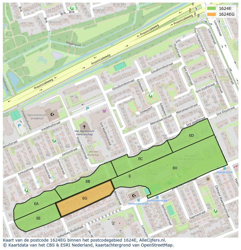 Afbeelding van het postcodegebied 1624 EG op de kaart.