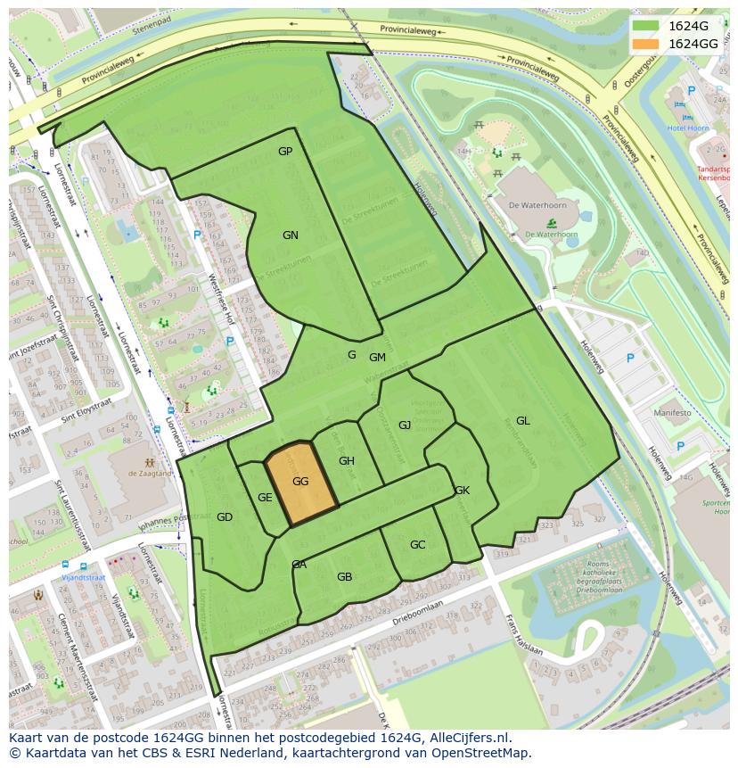 Afbeelding van het postcodegebied 1624 GG op de kaart.