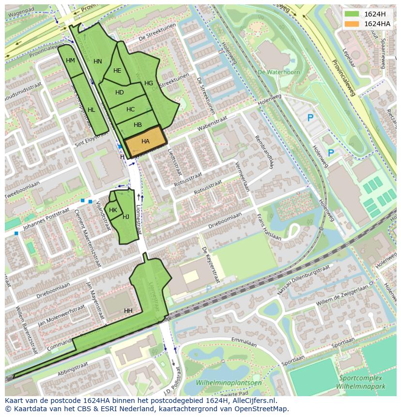 Afbeelding van het postcodegebied 1624 HA op de kaart.