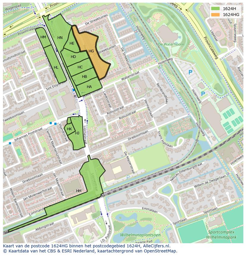 Afbeelding van het postcodegebied 1624 HG op de kaart.