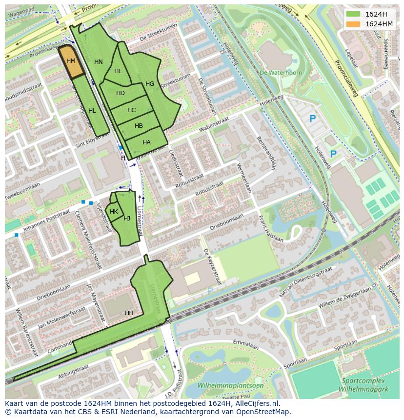 Afbeelding van het postcodegebied 1624 HM op de kaart.