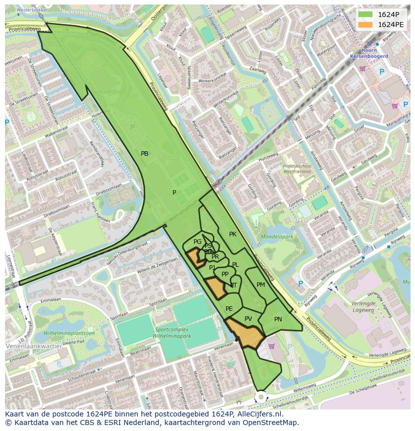 Afbeelding van het postcodegebied 1624 PE op de kaart.