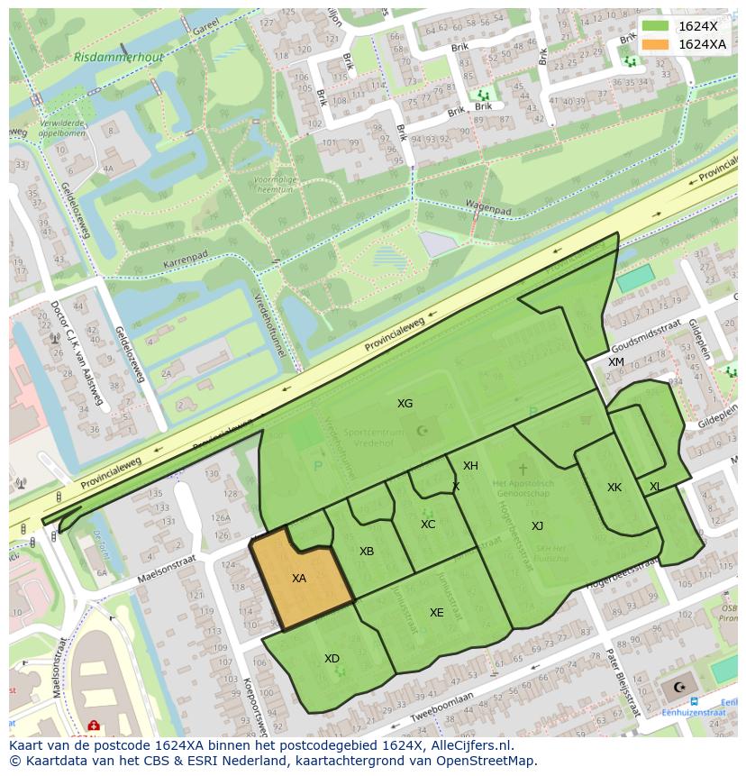 Afbeelding van het postcodegebied 1624 XA op de kaart.