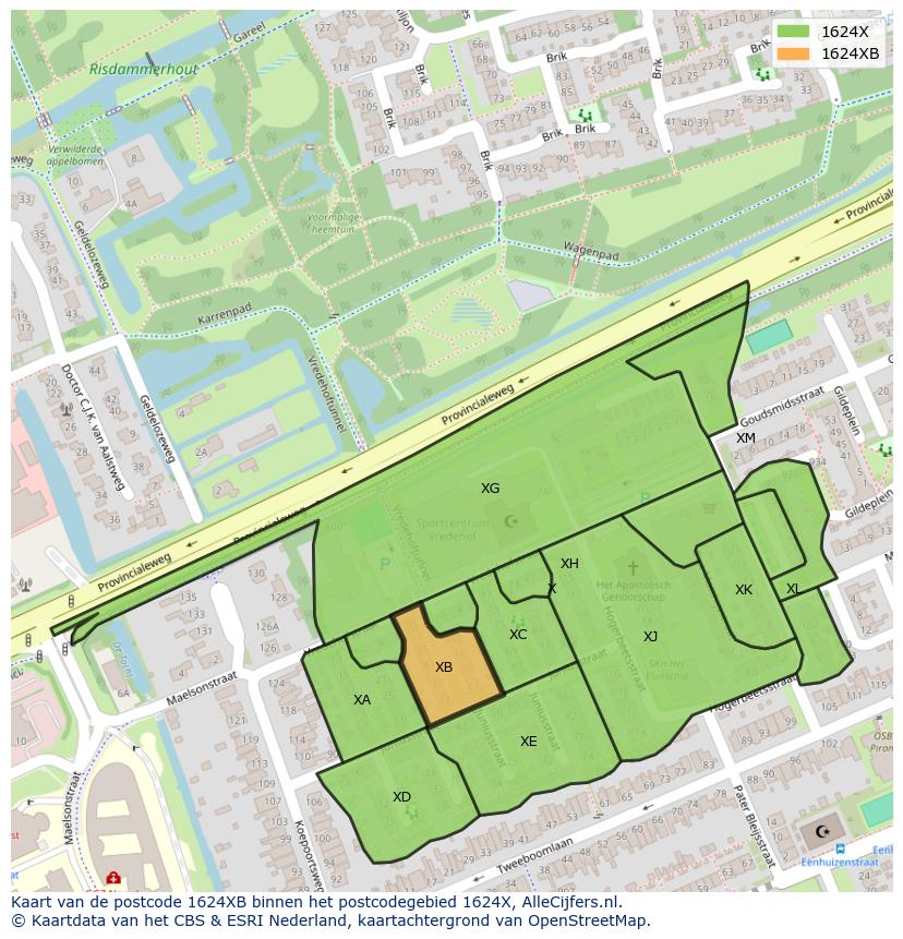 Afbeelding van het postcodegebied 1624 XB op de kaart.