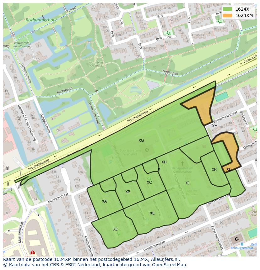 Afbeelding van het postcodegebied 1624 XM op de kaart.