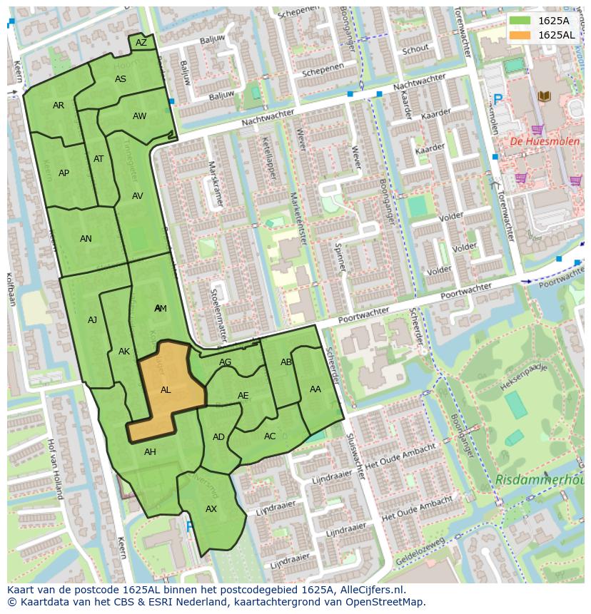 Afbeelding van het postcodegebied 1625 AL op de kaart.