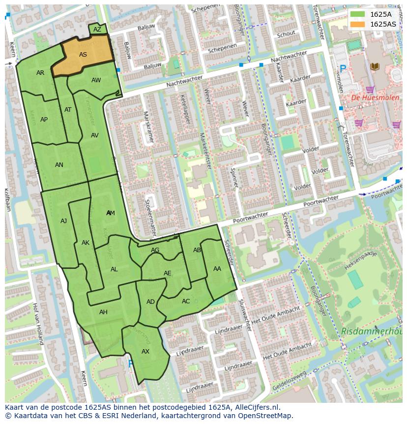 Afbeelding van het postcodegebied 1625 AS op de kaart.