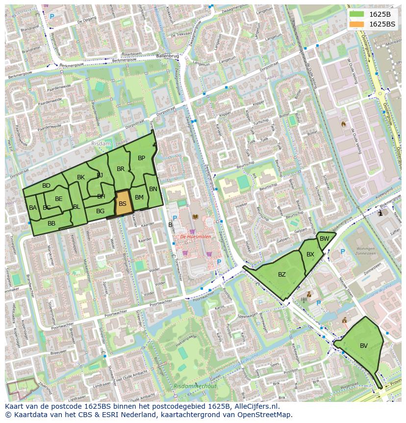 Afbeelding van het postcodegebied 1625 BS op de kaart.