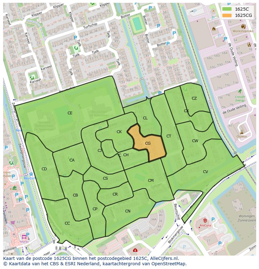 Afbeelding van het postcodegebied 1625 CG op de kaart.