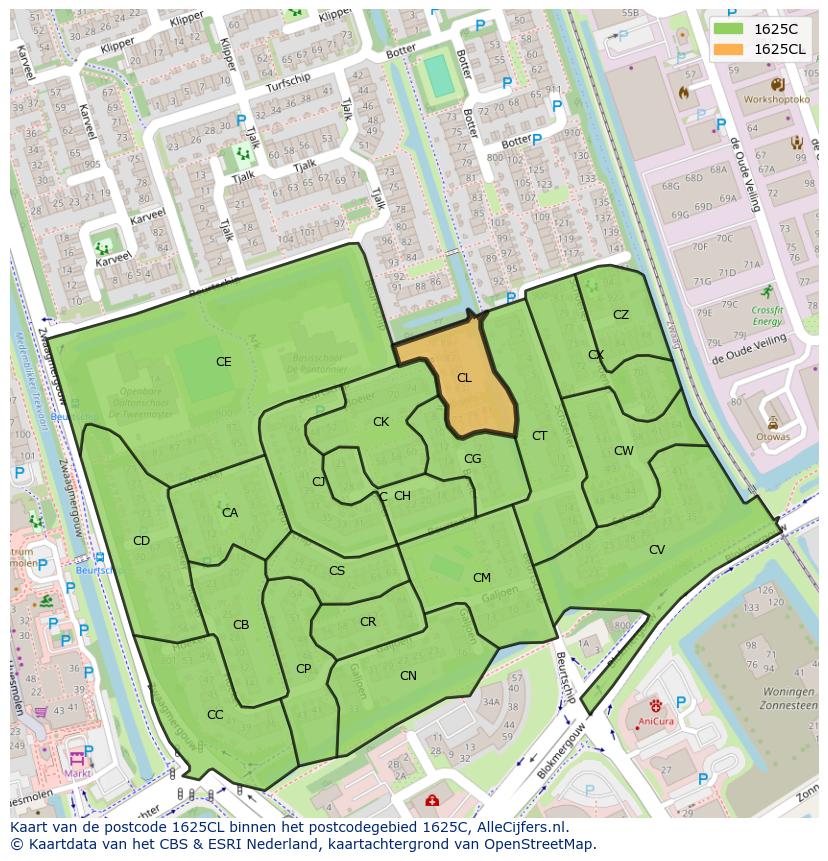 Afbeelding van het postcodegebied 1625 CL op de kaart.