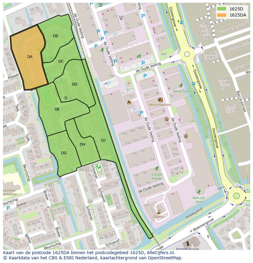 Afbeelding van het postcodegebied 1625 DA op de kaart.