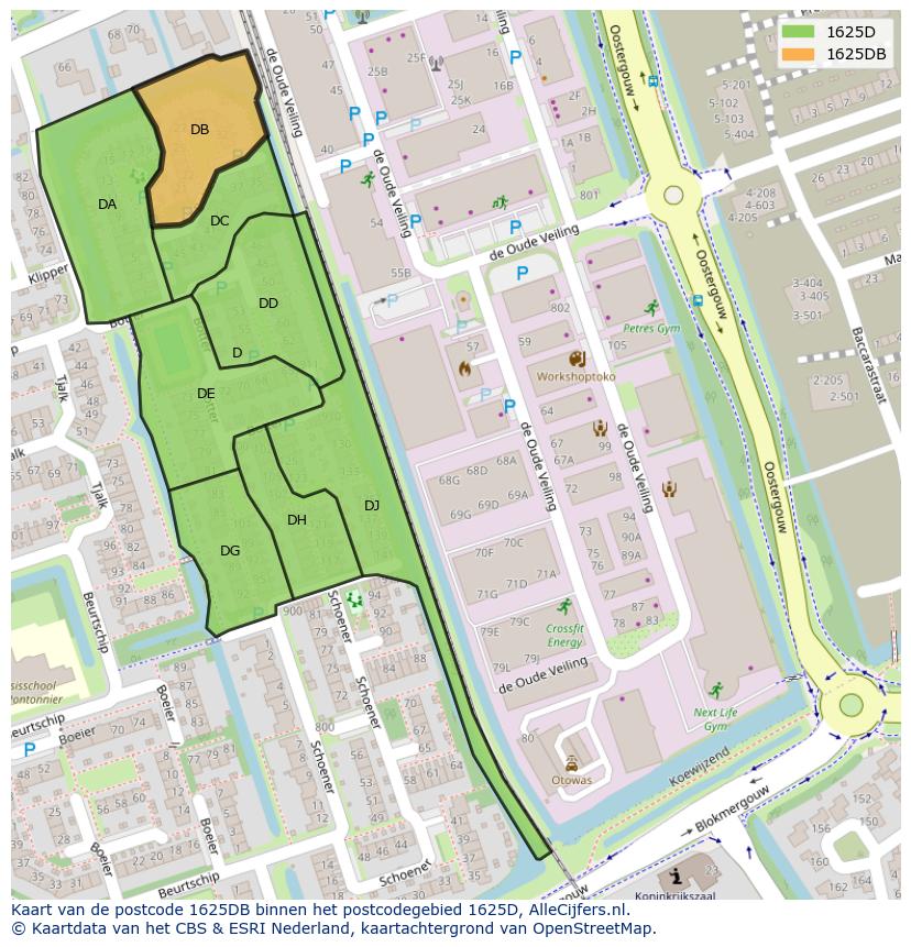 Afbeelding van het postcodegebied 1625 DB op de kaart.