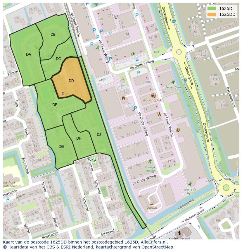 Afbeelding van het postcodegebied 1625 DD op de kaart.