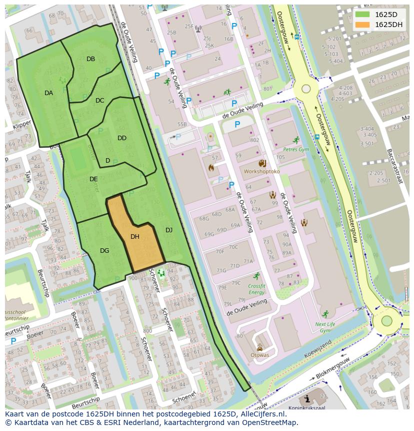 Afbeelding van het postcodegebied 1625 DH op de kaart.