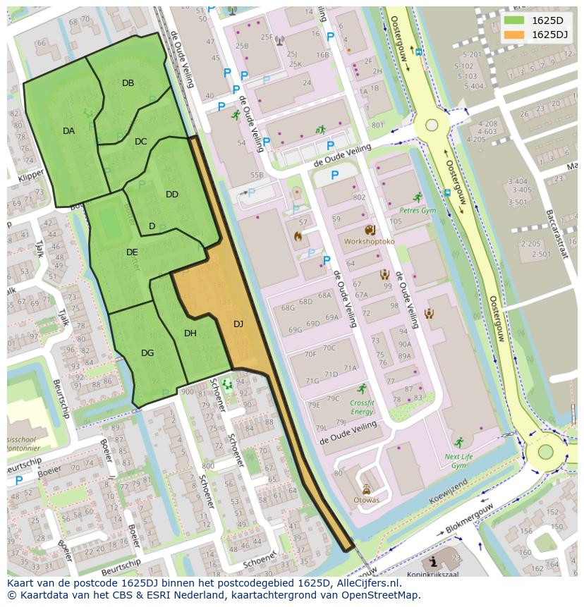 Afbeelding van het postcodegebied 1625 DJ op de kaart.