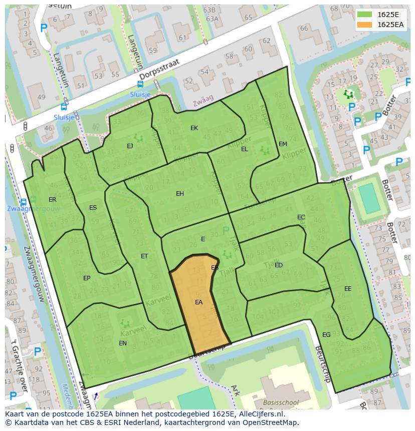 Afbeelding van het postcodegebied 1625 EA op de kaart.
