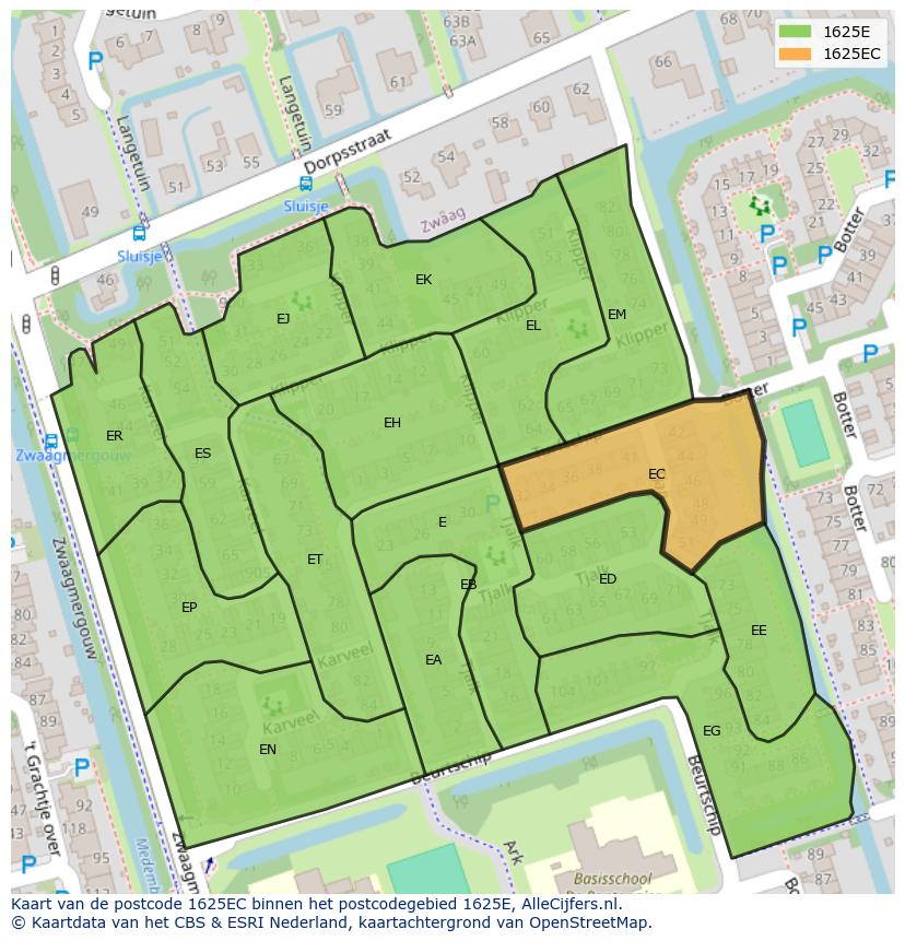 Afbeelding van het postcodegebied 1625 EC op de kaart.