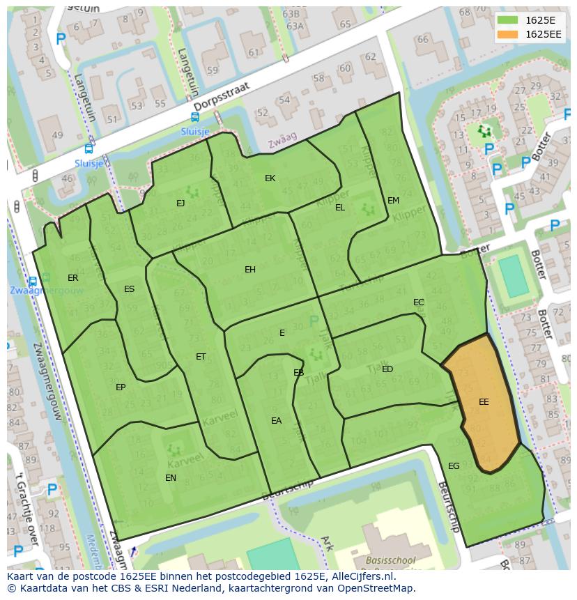 Afbeelding van het postcodegebied 1625 EE op de kaart.