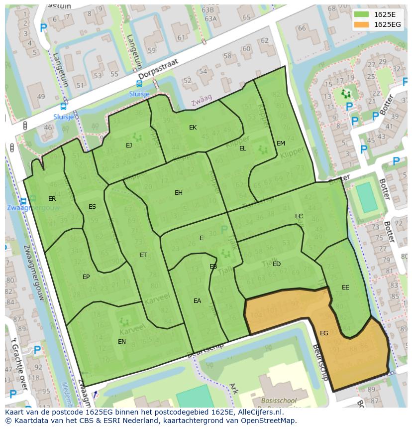 Afbeelding van het postcodegebied 1625 EG op de kaart.