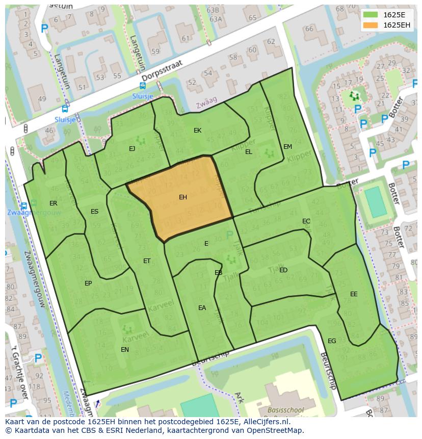 Afbeelding van het postcodegebied 1625 EH op de kaart.