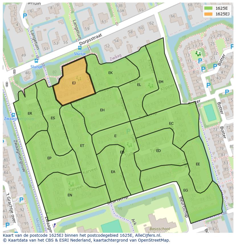 Afbeelding van het postcodegebied 1625 EJ op de kaart.