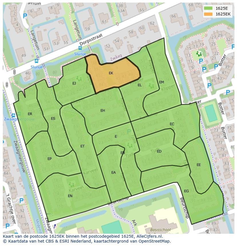 Afbeelding van het postcodegebied 1625 EK op de kaart.