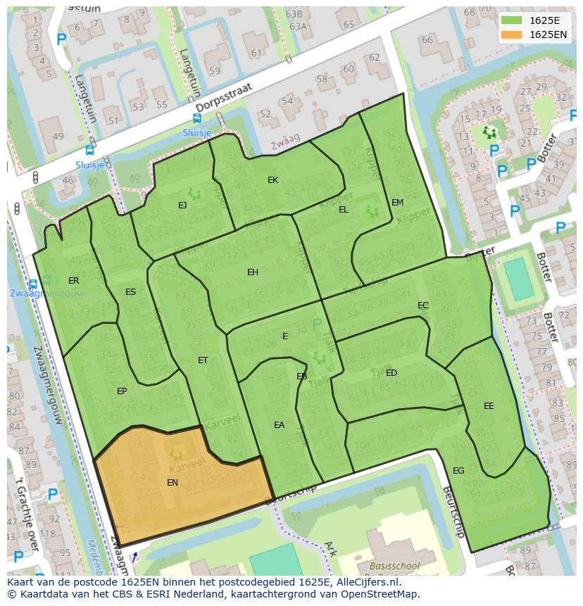 Afbeelding van het postcodegebied 1625 EN op de kaart.