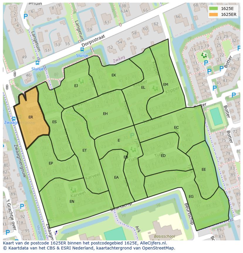 Afbeelding van het postcodegebied 1625 ER op de kaart.