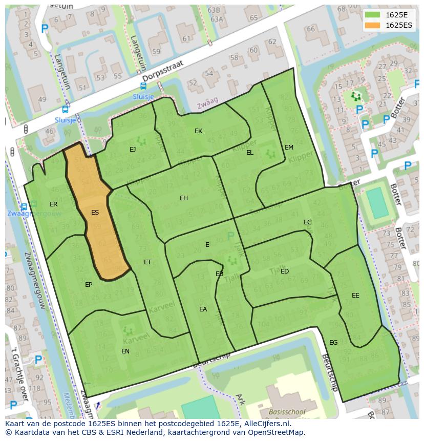 Afbeelding van het postcodegebied 1625 ES op de kaart.