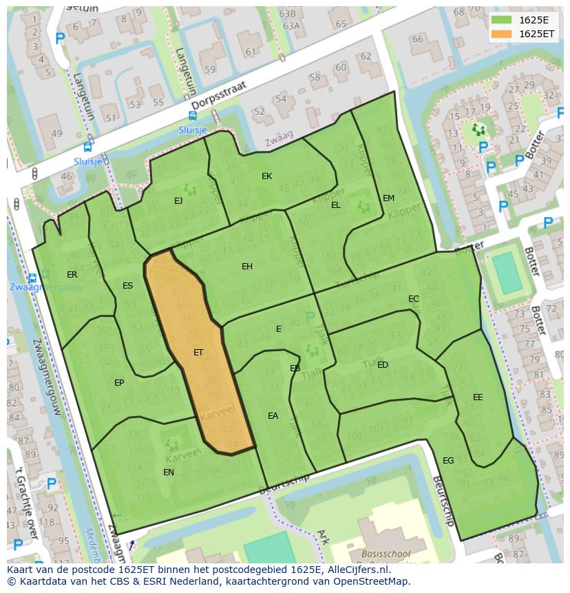 Afbeelding van het postcodegebied 1625 ET op de kaart.