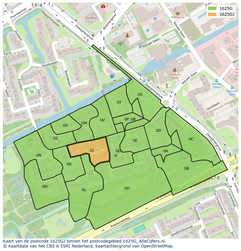 Afbeelding van het postcodegebied 1625 GJ op de kaart.