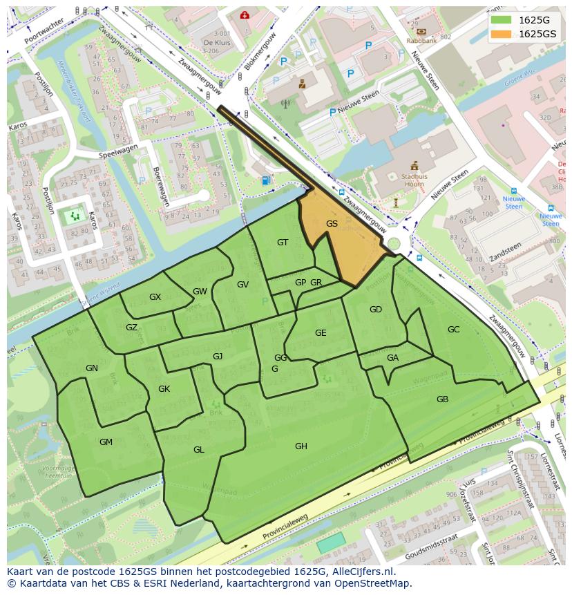 Afbeelding van het postcodegebied 1625 GS op de kaart.