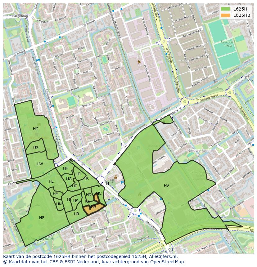 Afbeelding van het postcodegebied 1625 HB op de kaart.