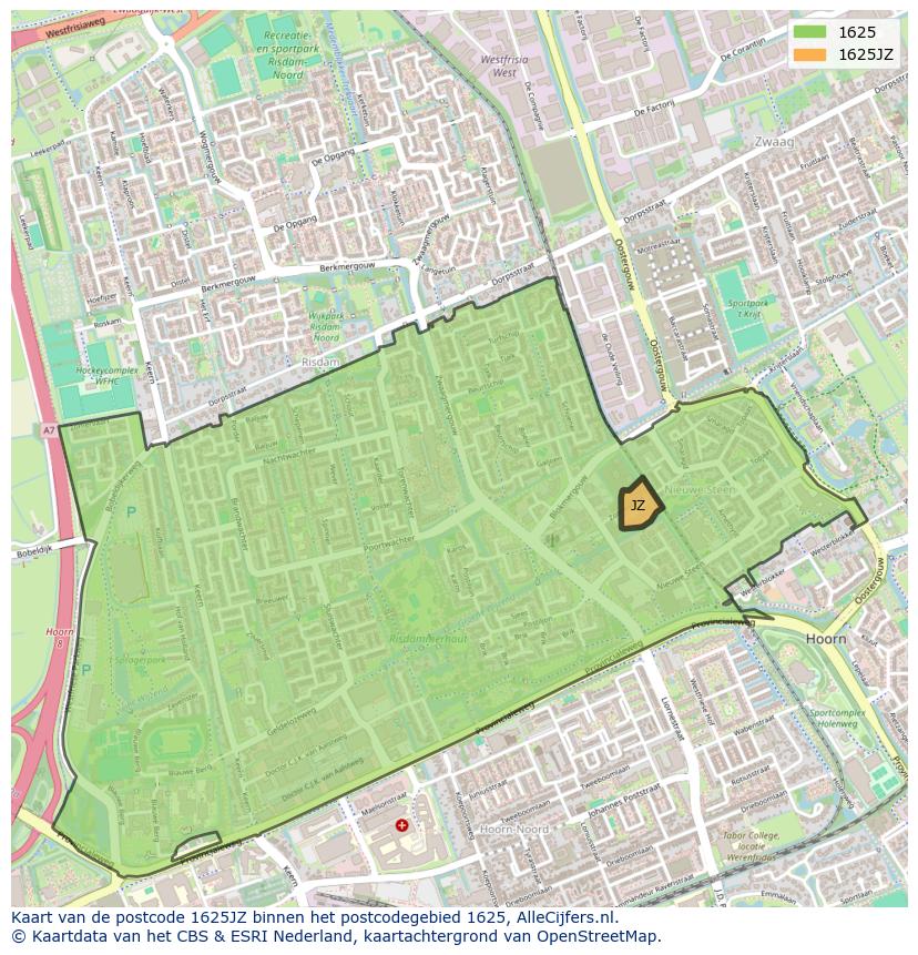 Afbeelding van het postcodegebied 1625 JZ op de kaart.