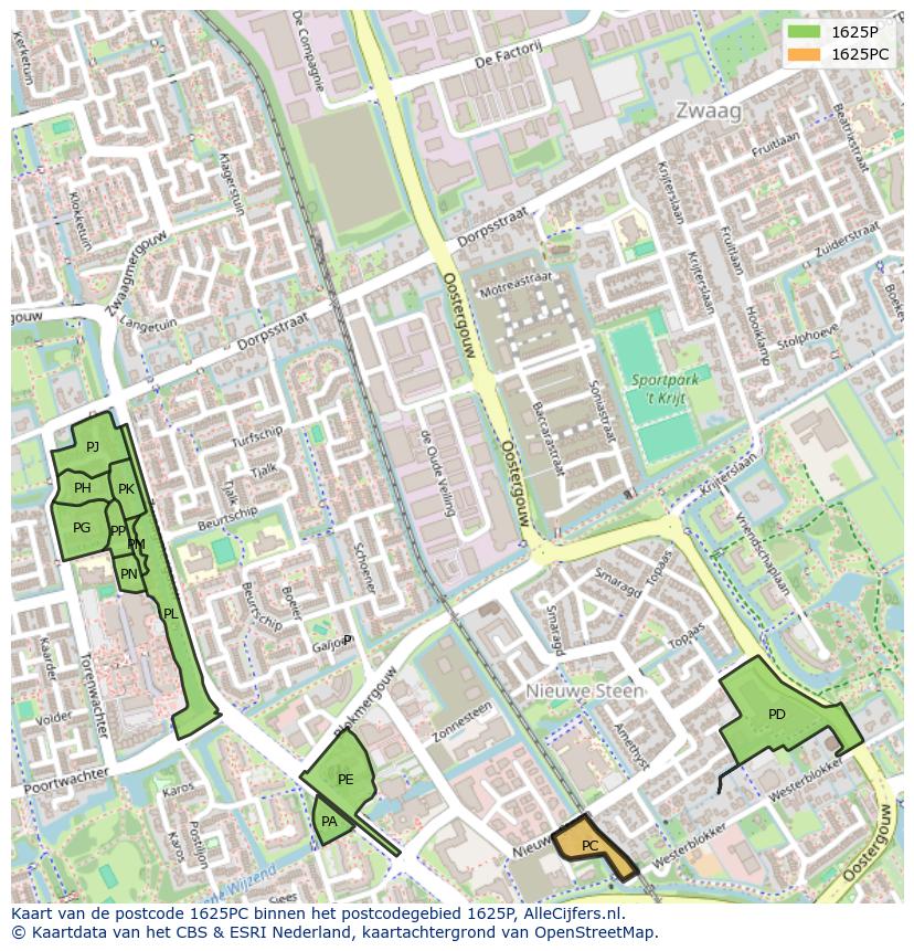 Afbeelding van het postcodegebied 1625 PC op de kaart.
