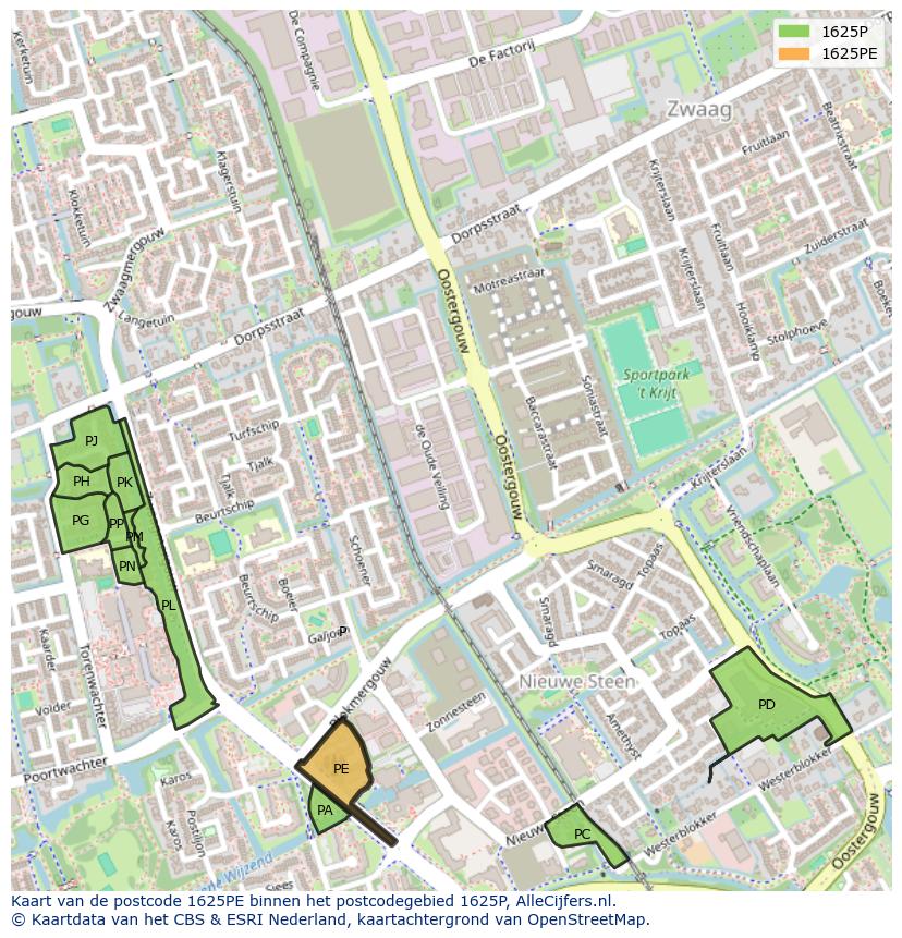 Afbeelding van het postcodegebied 1625 PE op de kaart.