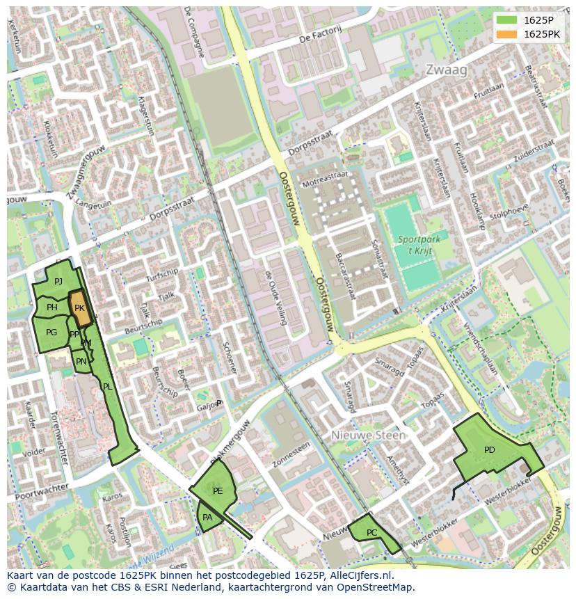 Afbeelding van het postcodegebied 1625 PK op de kaart.