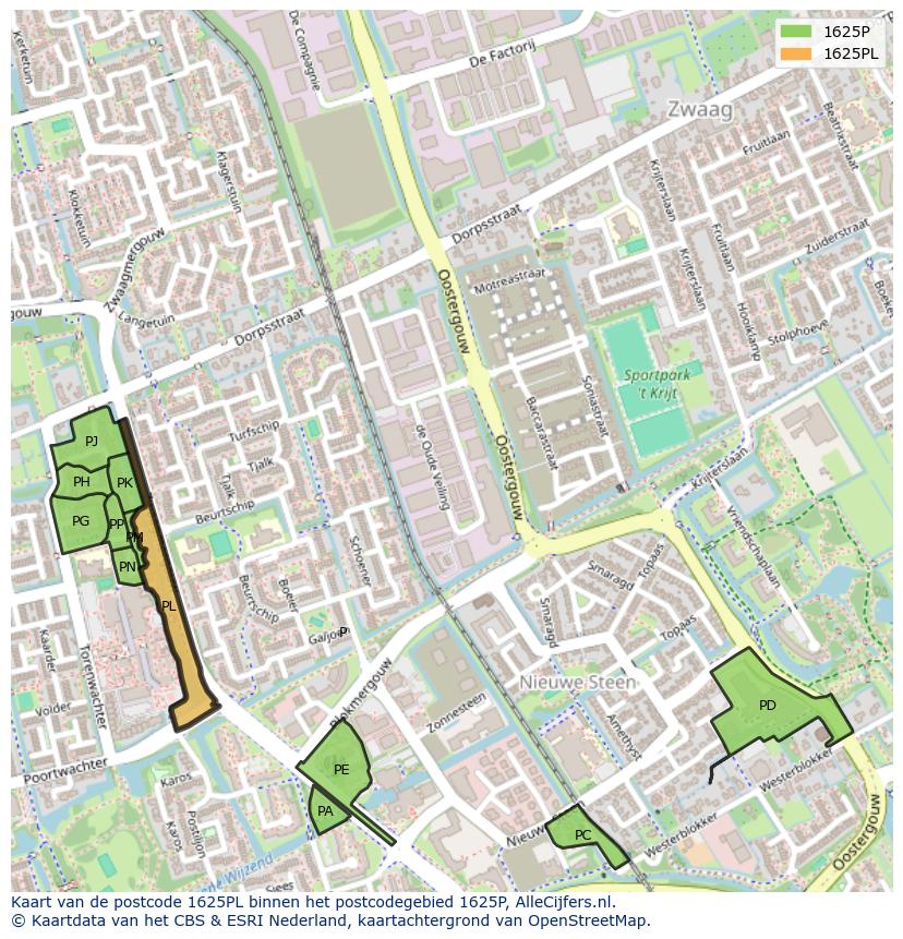 Afbeelding van het postcodegebied 1625 PL op de kaart.