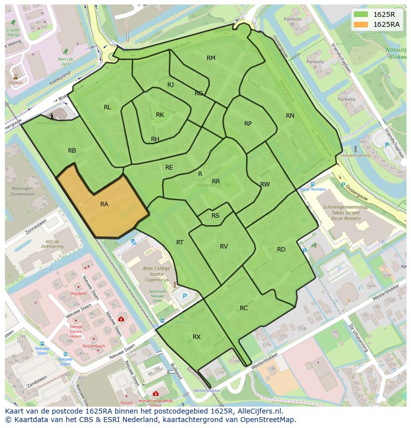 Afbeelding van het postcodegebied 1625 RA op de kaart.