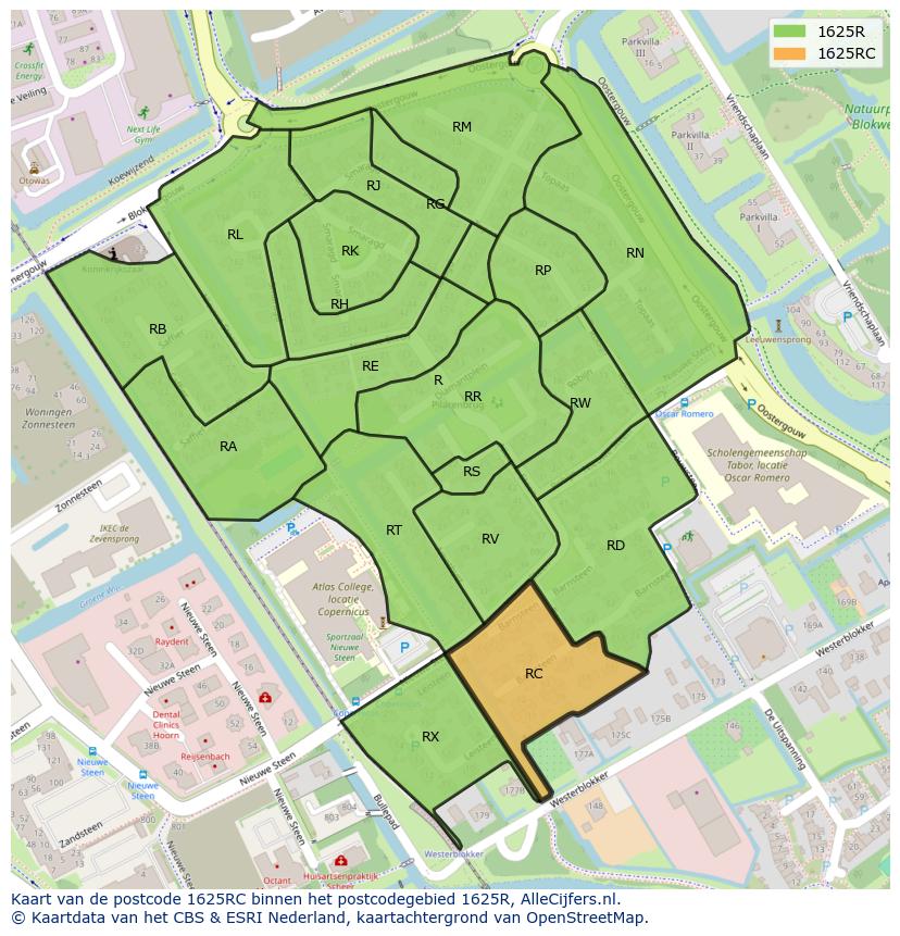 Afbeelding van het postcodegebied 1625 RC op de kaart.