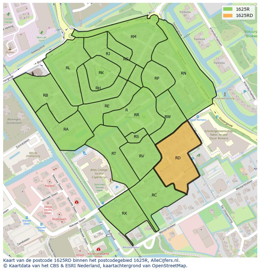 Afbeelding van het postcodegebied 1625 RD op de kaart.