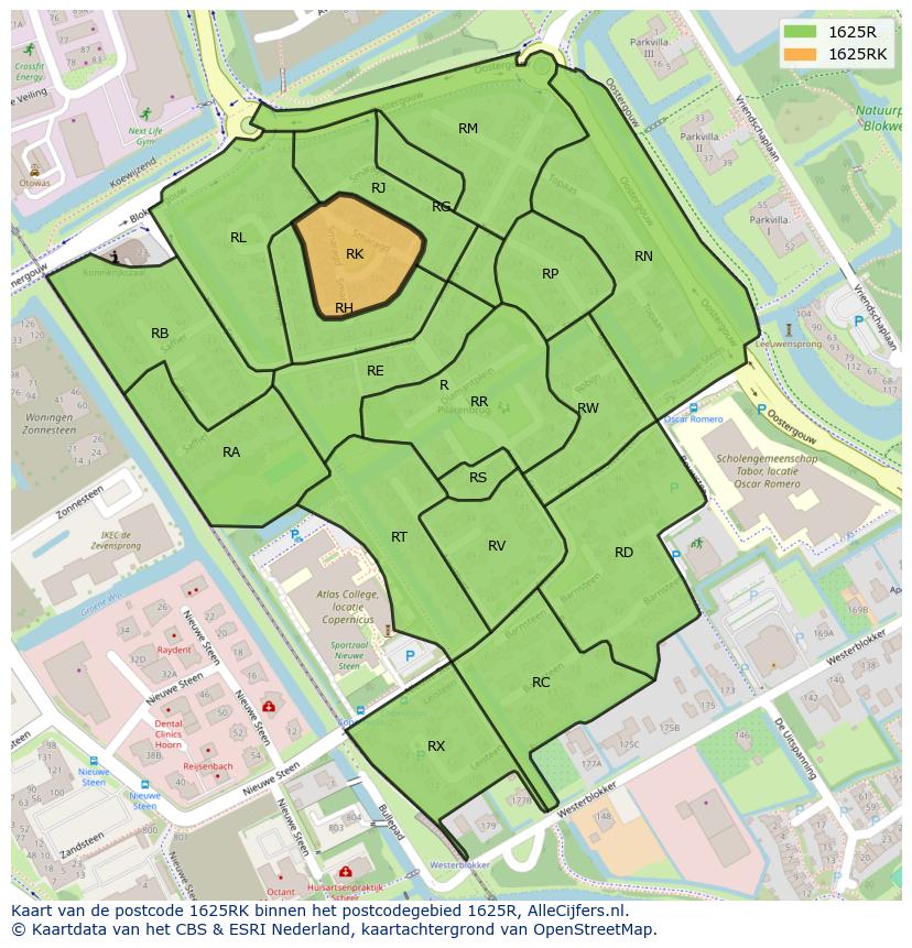 Afbeelding van het postcodegebied 1625 RK op de kaart.